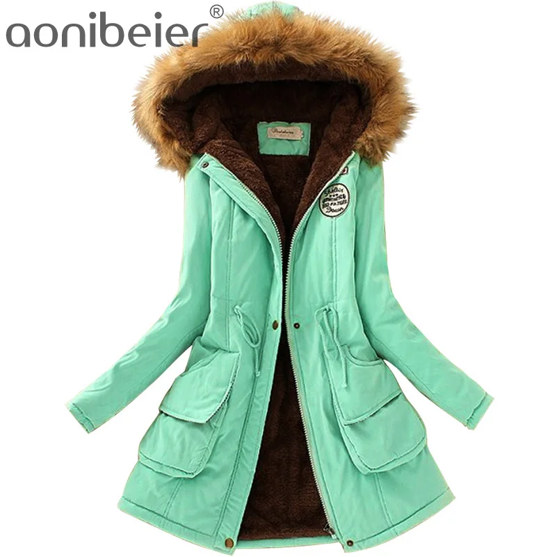 Aonibeier Parkas Women Coats Fashion Autumn Warm Winter Jackets Women Fur Collar Long Parka Plus Size Hoodies Cotton Outwear