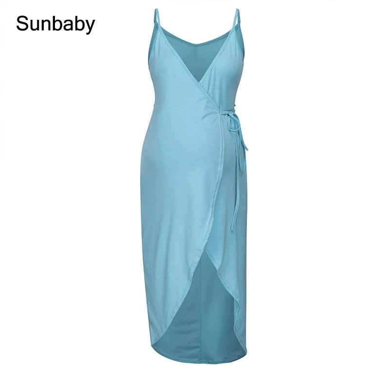SUNbaby беременных платье без рукавов и бретелек с нерегулярным подолом, который достигает лодыжки для bre кормящих Q0405
