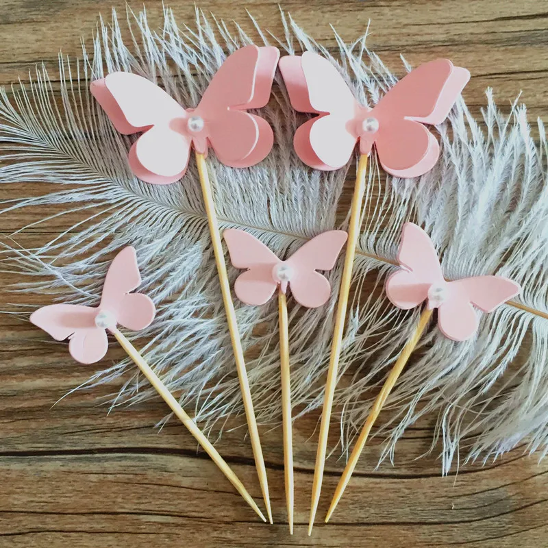 5pcs/set Romantic Butterfly Cake Topper Cake Decor Cupcake Flag Birthday Theme Party Cake