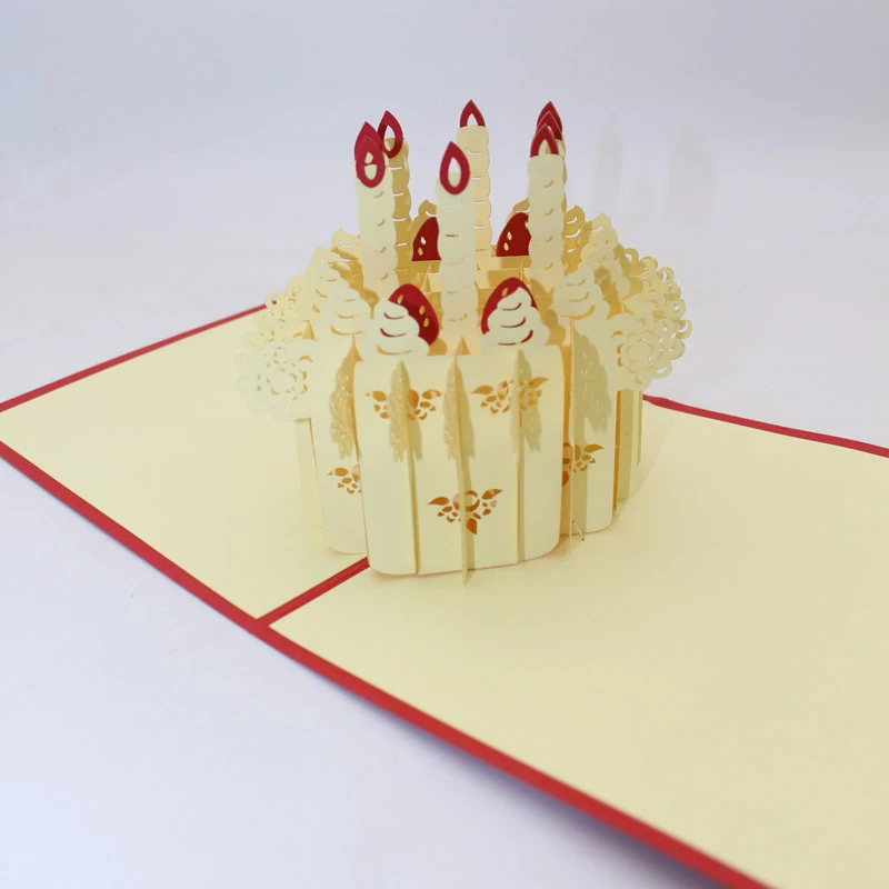  3D Handmade Red Cover Children Birthday Party Candle Strawberry Cake Paper Greeting Cards Invitatio - 32913988153