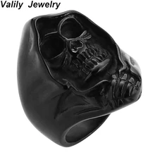 Ювелирные изделия Valily, мужское большое винтажное байкерское кольцо с черепом, готическое кастиновое кольцо, кольцо из нержавеющей стали в стиле панк, серебряное, черное