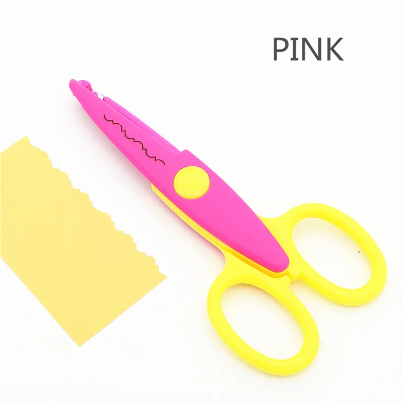 Декоративные ножницы с волнистым кружевом для скрапбукинга, ручная работа для детей, карточка, безопасная - Цвет: Розовый