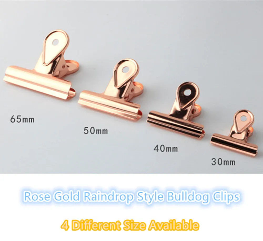 Rose Gold Raindrops Bulldog Clips
