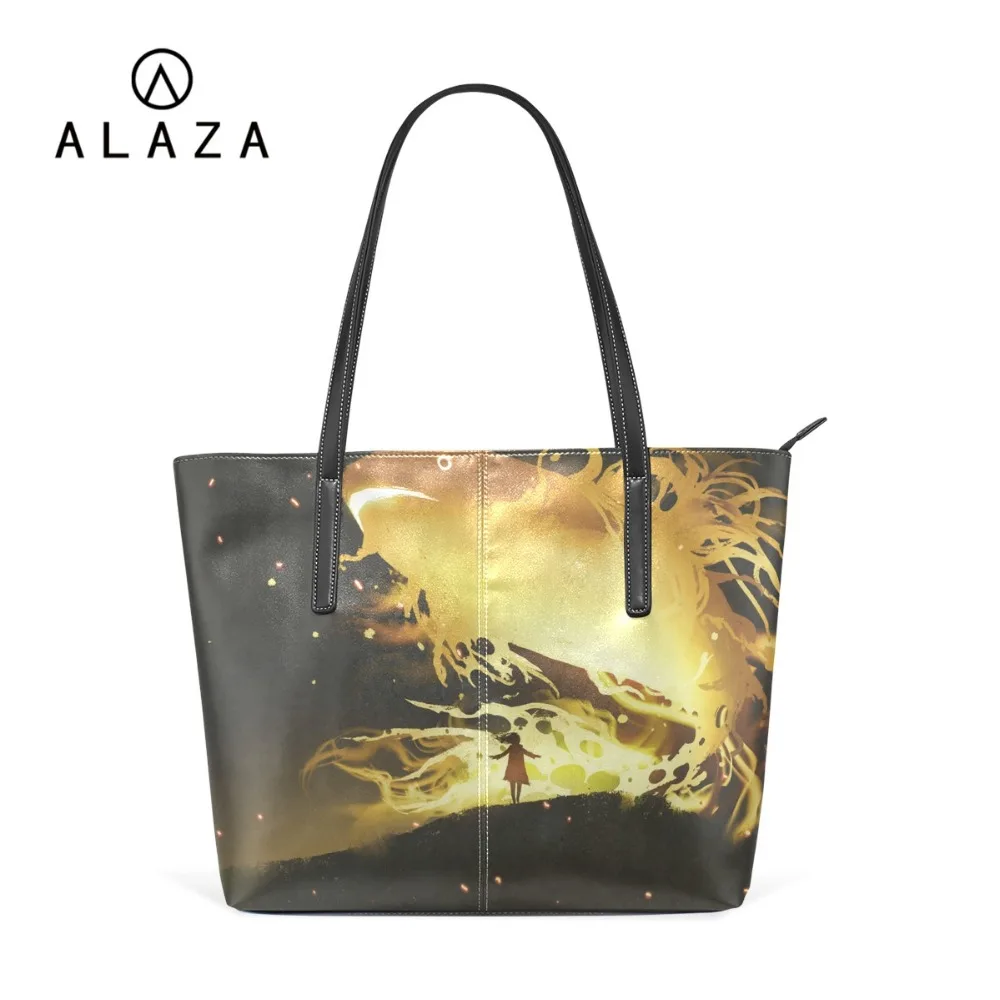 

ALAZA Leather Tote Bag Big Capacity Shoulder Bag With Thin Strap Shark Handbag Fantasy Dream World Print For Women Shopping Bag