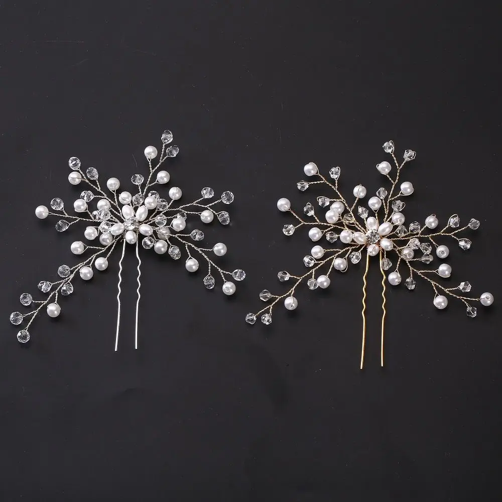 

Women Hairpins Hair Clips Headpieces Wedding Hair Jewelry Accessories Crystal Pearls Hair Forks for Bridal Hairstyle dropship
