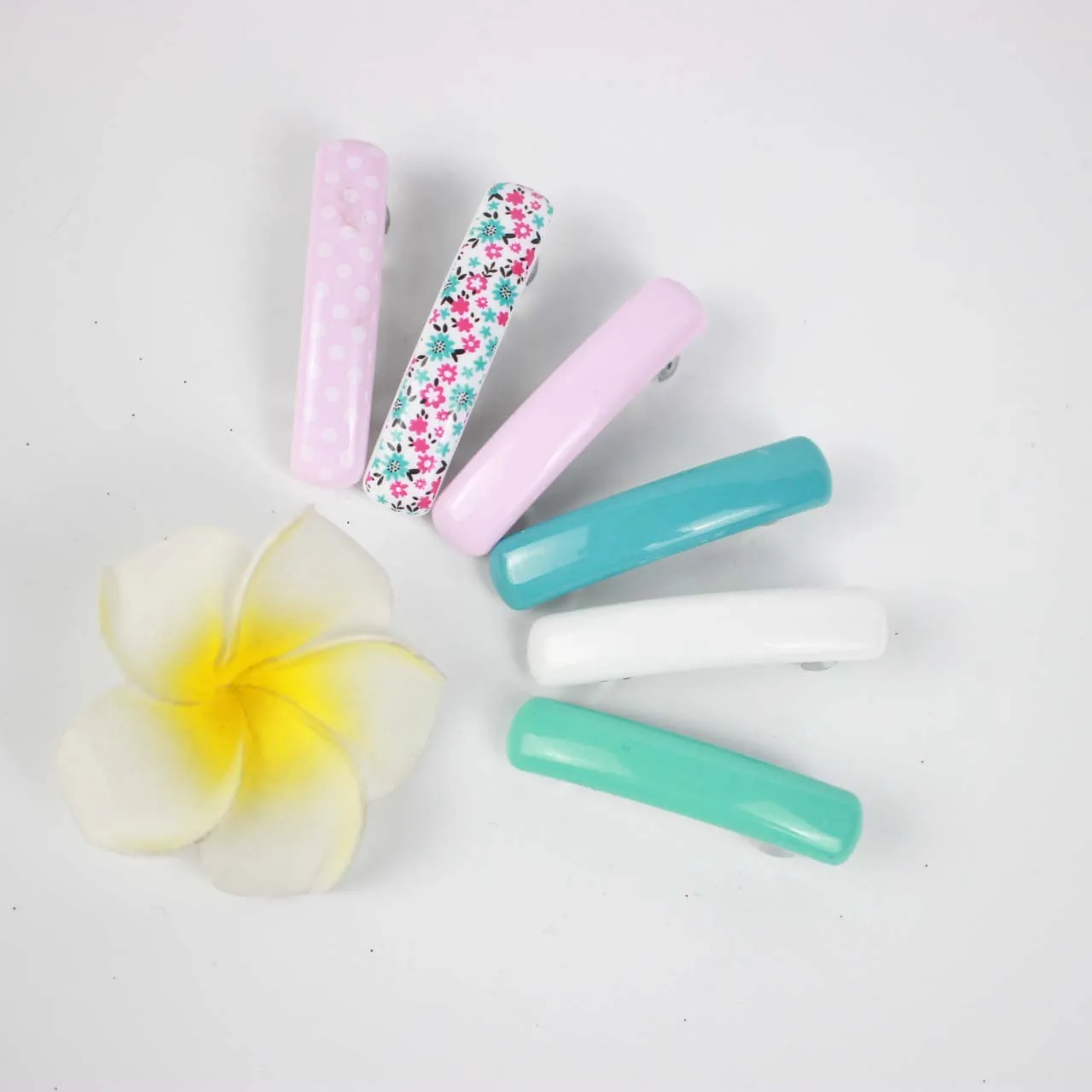 

Wholesale 6pcs/set print flowers barrettes solid summer hair clips 4 cm girls hairpins hair accessories for school girls