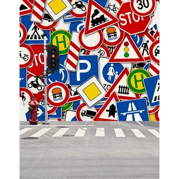 

TR Computer Printed Road Signs Wall Children Baby Backdrops for Photo Studio Street Photography Background Backdrops Vinyl Cloth