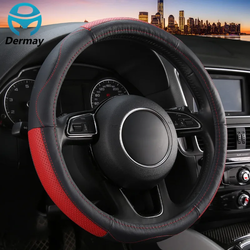 Genuine Leather Steering Wheel Cover For 95Cars 15inch Top Leather