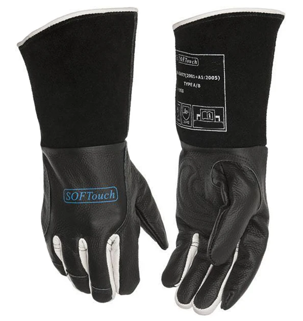 Black SOFTouch Argon Arc Welder TIG MIG MMA Grain Cow Leather Welding Work Gloves