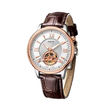 2017 Top Brand New Sale Mechenical Watch Skeleton Rose White Case Black Brown Leather Strap Automatic Waterproof Man Watches