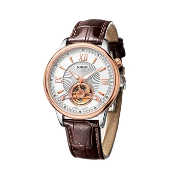

2018 Top Brand New Sale Mechenical Watch Skeleton Rose White Case Black Brown Leather Strap Automatic Waterproof Man Watches
