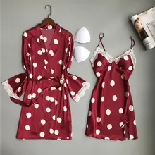 Сексуальный халат и платье наборы для женщин большого размера ночная рубашка+ халат два Кружева атласная Вышивка домашняя одежда