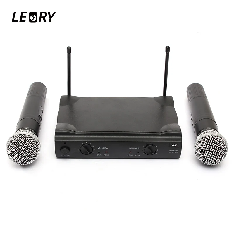 LEORY VHF караоке микрофон Система двойной беспроводной конденсаторный с приемником