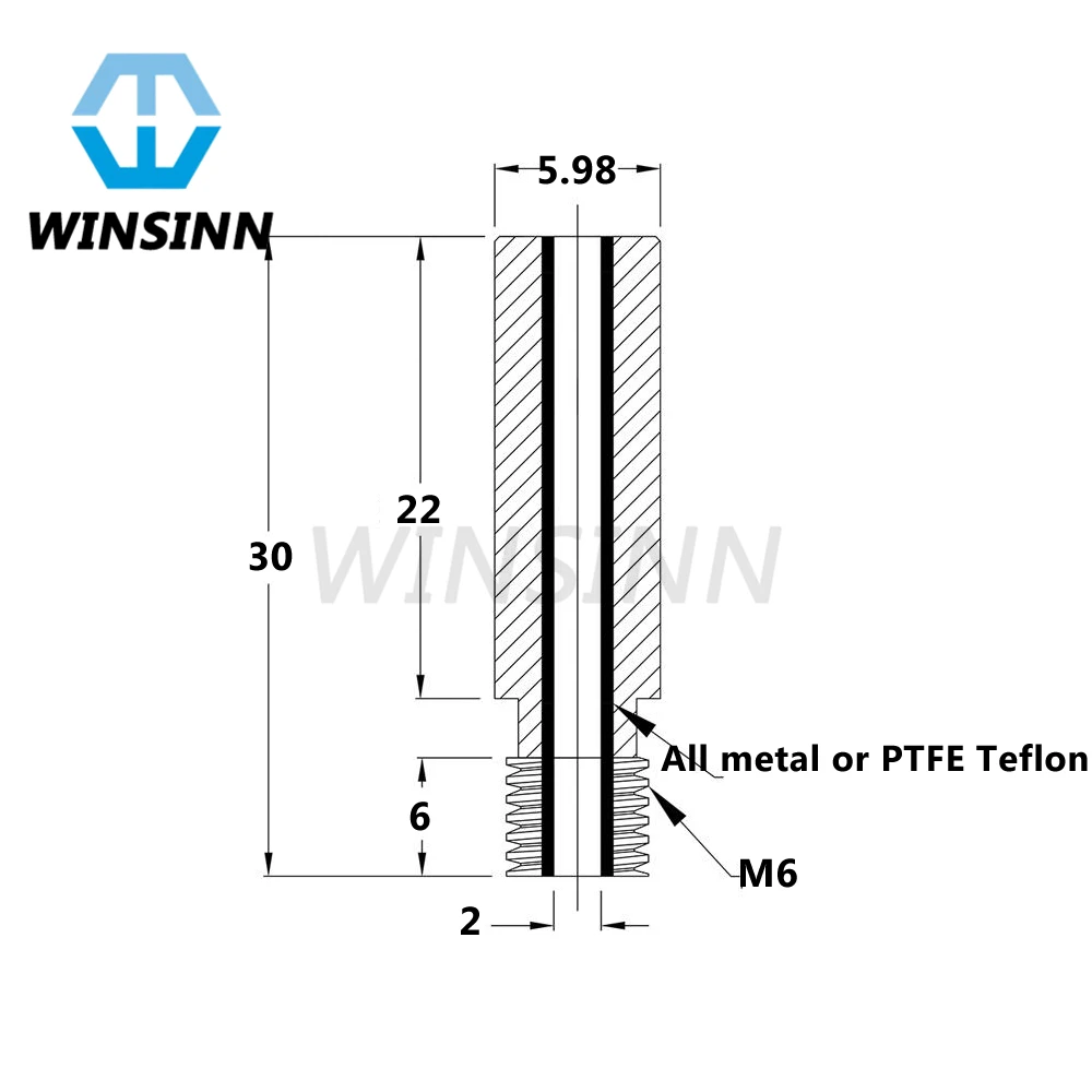 MK8 Heatbreak جميع المعادن الحرارة كسر 1.75mm الحلق PTFE تفلون M6 طول 30mm ل Makerbot 3D طابعة الطارد hotend