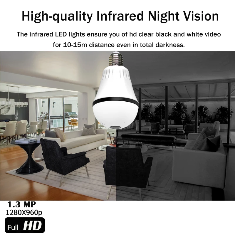 HD960P WiFi Panoramic Bulb Camera 360 Degree E27 LED Light Mini Wireless Security Camera IP Fisheye Home Doorbell CCTV Camera HD960P WiFi Panoramic Bulb Camera 360 Degree E27 LED Light Mini Wireless Security Camera IP Fisheye Home Doorbell CCTV Camera