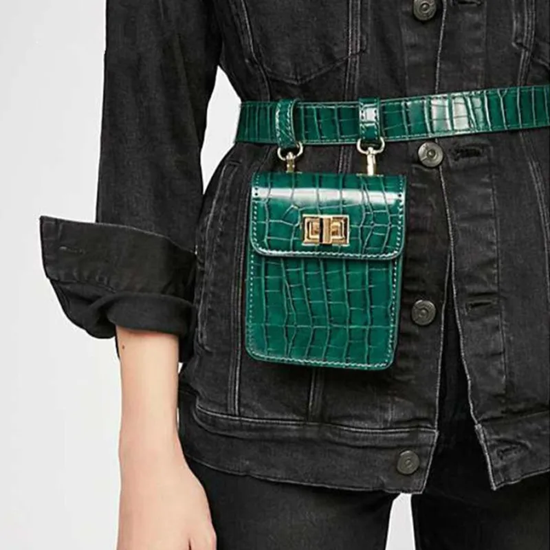 

2019 Vintage Alligator Women Fanny Packs PU Leather Belt Waist Packs Chic Style Mini Shoulder Bag Retro Pattern Small Handbag