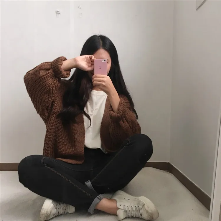 Chic Autumn Winter New Women's Cardigan Sweater Knitting Twist Loose Solid Full Sleeve Korean Casual Fashion Tops C97623D