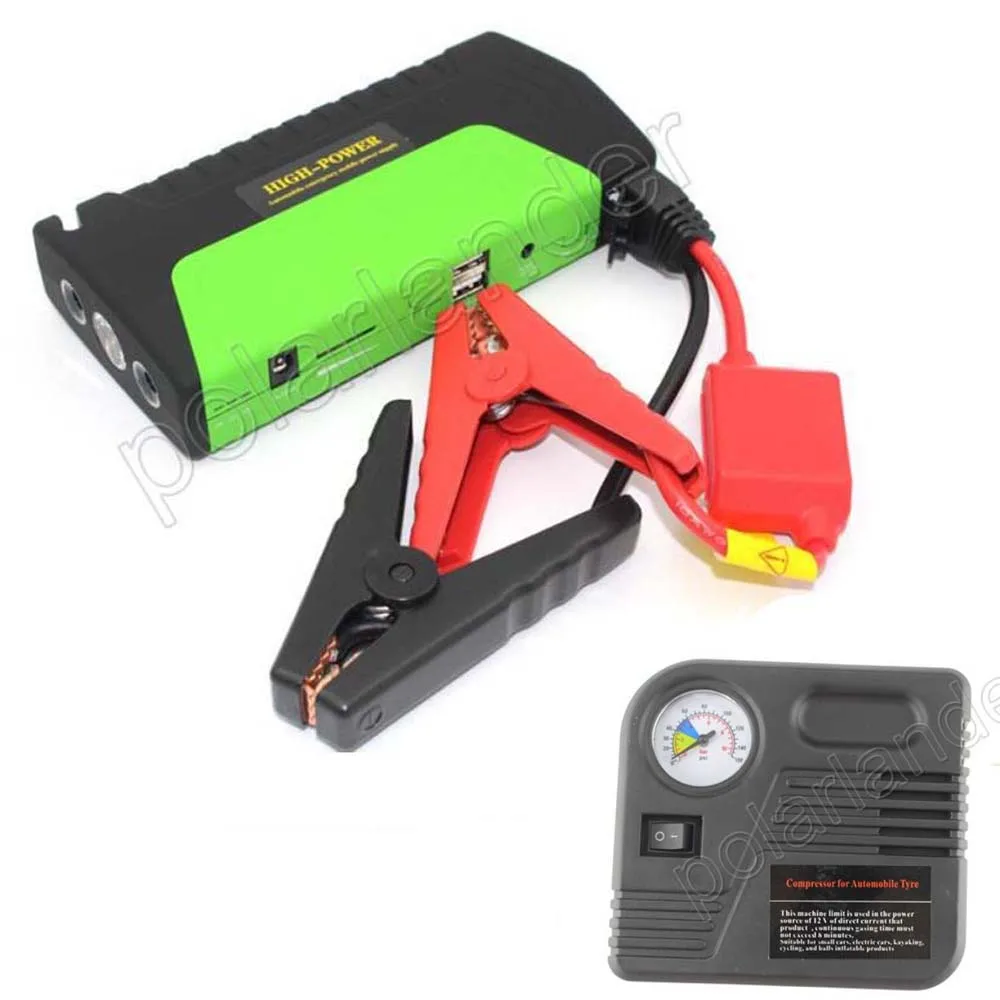 Mini mobile phone laptop Battery Charger Portable Car Jump Starter with pump auto Booster 2 USB port Power Bank 12V