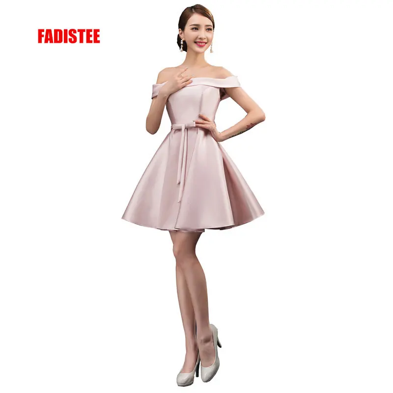 

FADISTEE New arrival simple cocktail party Dresses Vestido de Festa boat neck lace-up short style dresses satin ribbons bow