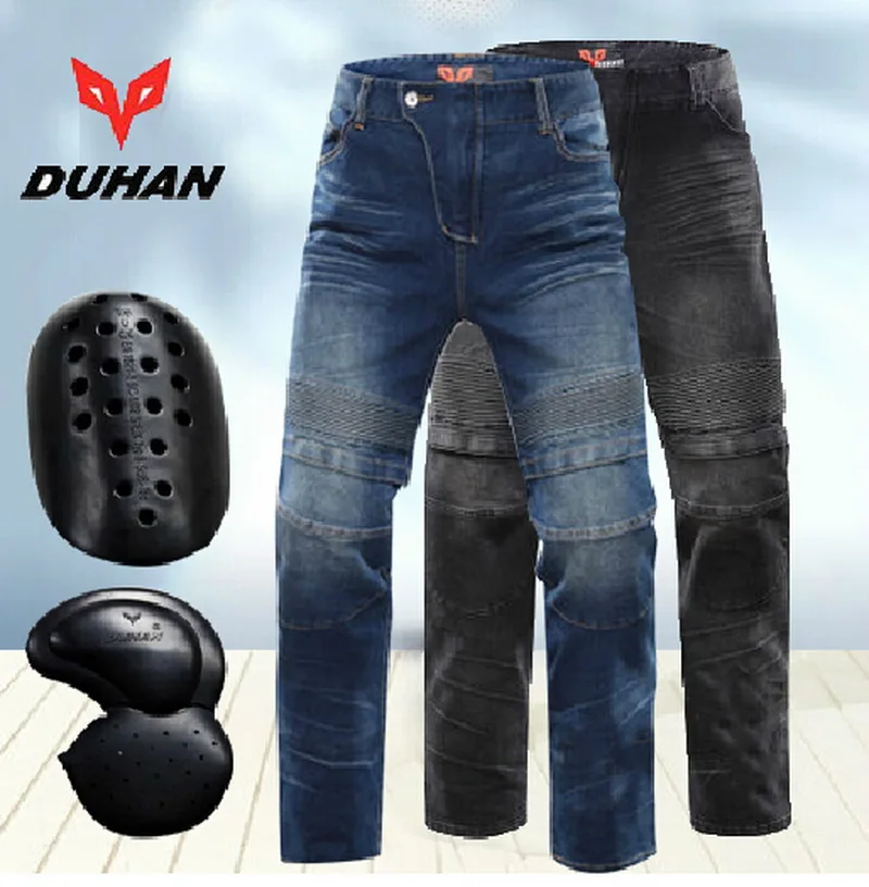 Image DUHAN Stretch Motorcycle Racing jeans Moto Riding pants Locomotive Hockey Pants Male Knight Equipment Slow rebound brace DK 018