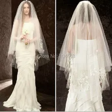 Два-Слои белый или цвета слоновой кости Свадебная Фата Тюль вуаль с аппликациями