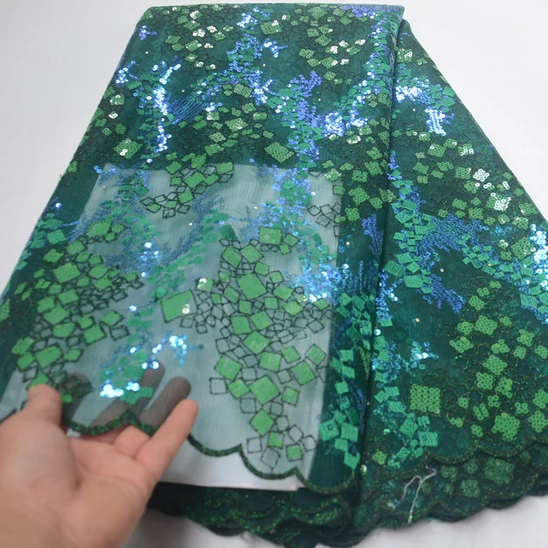 

14 colors fashion emerald green African tulle lace fabric embroidered sequins French net lace fabric for party dress FLP124
