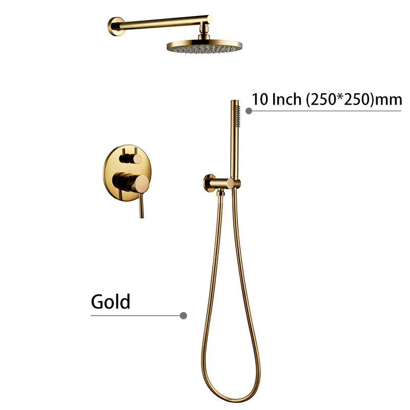 10 inch Smesiteli титановый Золотой Твердый латунный душевой набор для ванной 8-16 дюймов душевая головка кран настенный душевой рычаг смеситель для воды набор - Цвет: 10 inch