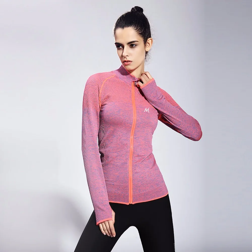 FlANDIS Yoga Shirt Women Jogging Fitness Tight Orange Jacket Running