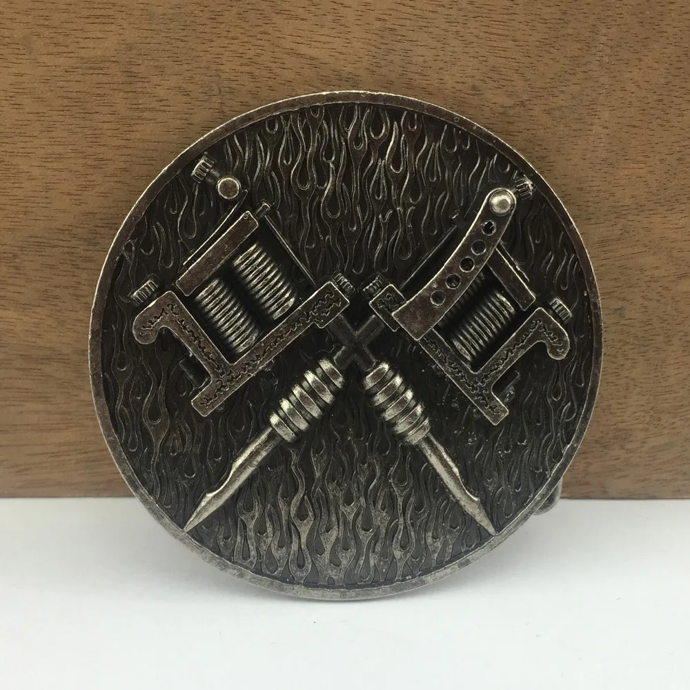 

BuckleClub retro western TATTOOING machine cowboy gift belt buckle FP-03699 PEWTER FINISH for men 4cm width loop drop shipping