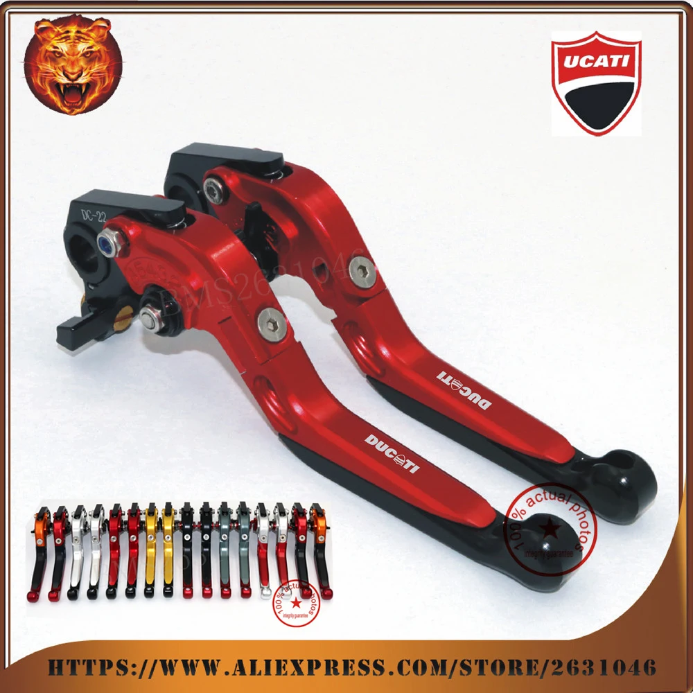 ドゥカティモンスター M400 M600 M620 M750 M750IE M900 オートバイ調整可能なブレーキクラッチレバーゴールド赤ロゴ