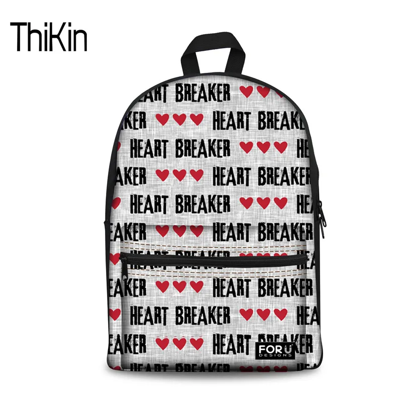 

THIKIN College Student Schoolbag For Teens Girls Boys Fashion Heart Breaker Printed Scool Bag Backpacks Women Mochila Escolar