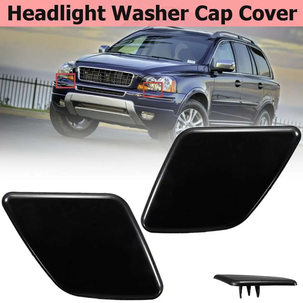 

For Volvo XC90 2007 2008 2009 2010-2014 39875254 39875253 1 Pair L R Front Bumper Headlight Washer Nozzle Cover Cap Unpainted