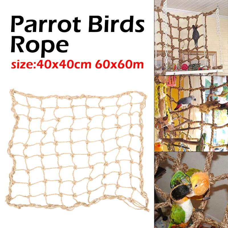 

Hemp Rope Net Swing Ladder Toys for Pet Parrot Birds Chew Play Climbing Ropes with Hook Bird Toy Products 40x40cm/60x60cm