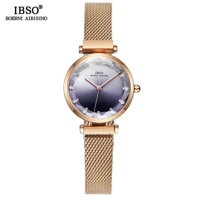 IBSO, креативные женские часы, розовое золото, женские наручные часы с магнитной пряжкой, Reloj Mujer,, Роскошные Кварцевые часы, подарок для женщин#8690 - Цвет: Серый