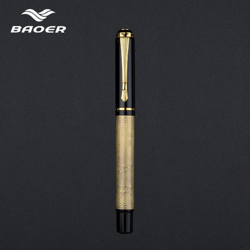 Шариковая Ручка-роллер Baoer507, Подарочная гелевая ручка Caneta, роскошный подарок, канцелярские товары с красивым Тиснением, 0,5 мм, черная ручка-Чехол