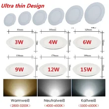 Ультратонкий Светодиодный панельный светильник, Встраиваемый светодиодный потолочный светильник, точечный светильник с AC85-265V водителя, теплый белый/натуральный белый/холодный белый