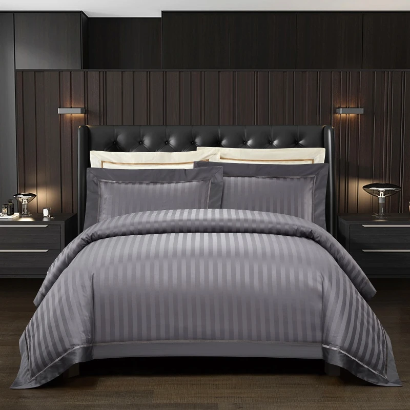 1200 TC Egyptian Cotton 4 PCs Stripe Quilt Duvet Cover Set &1 Fitted Sheet 1200 TC Egyptian Cotton 4 PCs Stripe Quilt Duvet Cover Set &1 Fitted Sheet