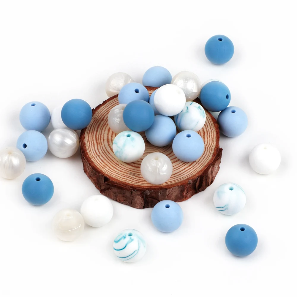 TYRY.HU 50pcs/lot Food Grade Silicone Beads 12/15mm Round Pearl Silicone Baby Teether Toy Silicone BPA Free DIY Nursing Necklace