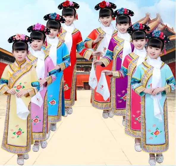 Древняя китайская суда цинской династии костюм, китайский, традиционный народного танца Детский костюм ханьфу для выступлений на сцене платье принцессы