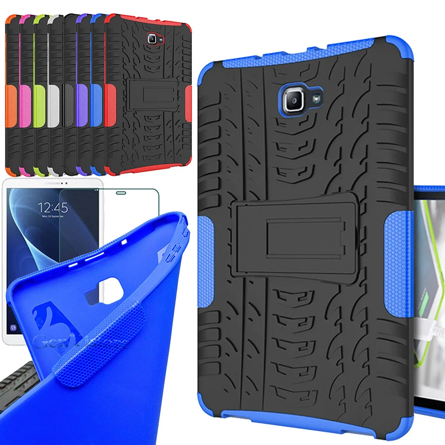 

Case For Samsung Galaxy Tab A 10.1-inch SM-T580 T585 580 Tablet Stand Case Shockproof Dual Layer Cover Armor + Clear Film