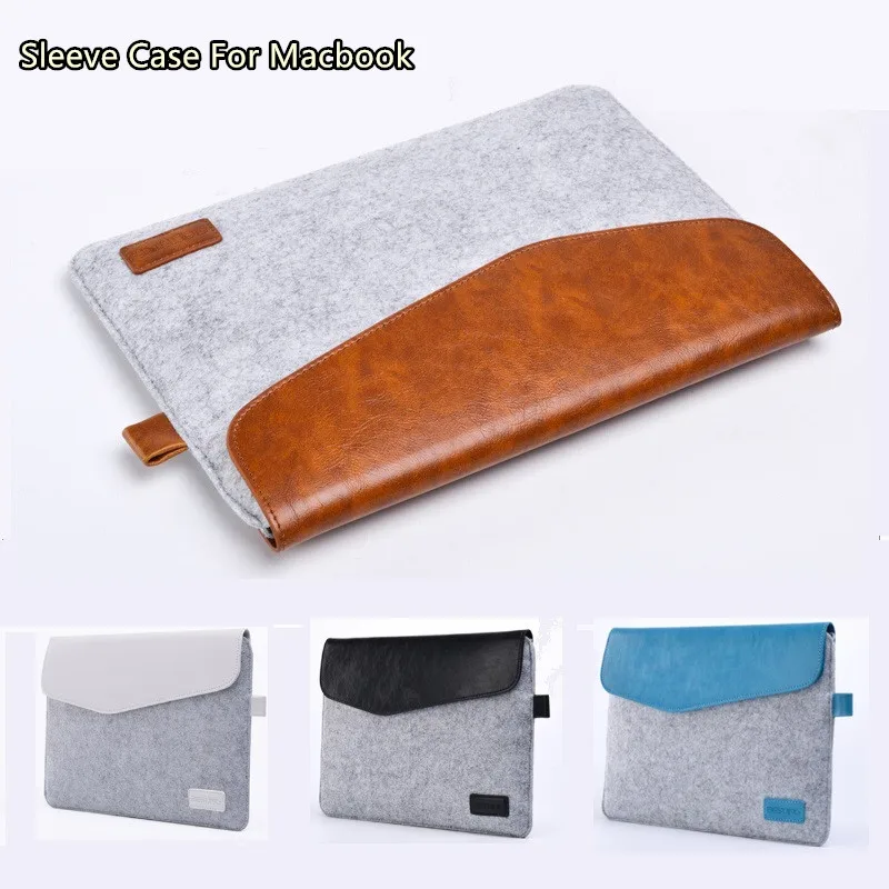  Hot Felt Match Leather Sleeve Case For Macbook Laptop Bag Air /Pro/ Retina,11.6",13.3" New 12", 11",13", Free Drop Shipping 