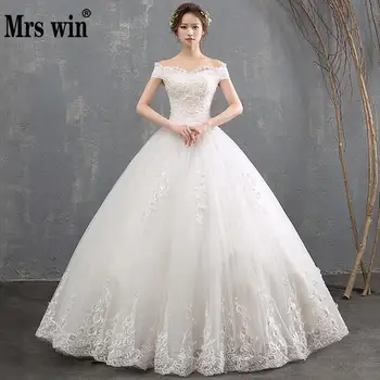 

Mrs Win Vestido De Noiva 2020 New Boat Neck Off The Shoulder Princess Vintage Wedding Dress Classic Appliques Wedding Gown F