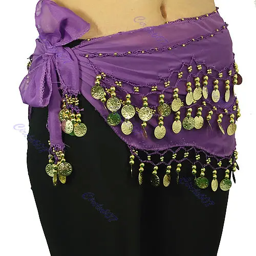 Шифон танец живота хип шарф 3 ряда Монета Пояс юбка W715 - Цвет: purple