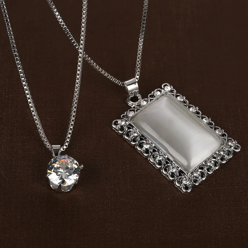 Серебристый цвет, опал, каменное ожерелье с квадратной подвеской для женщин, Кристальный кулон, кубический цирконий, длинное ожерелье, бижутерия