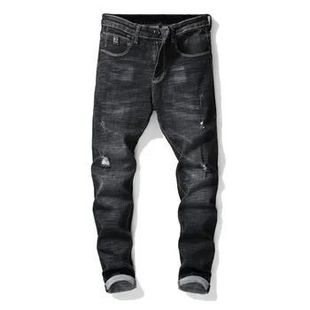 

New 2019 European Style Men Ripped Hole Moustache Effect Stretch Denim Pants Runway Slim Biker Jeans Fashion Hiphop Skinny Jeans