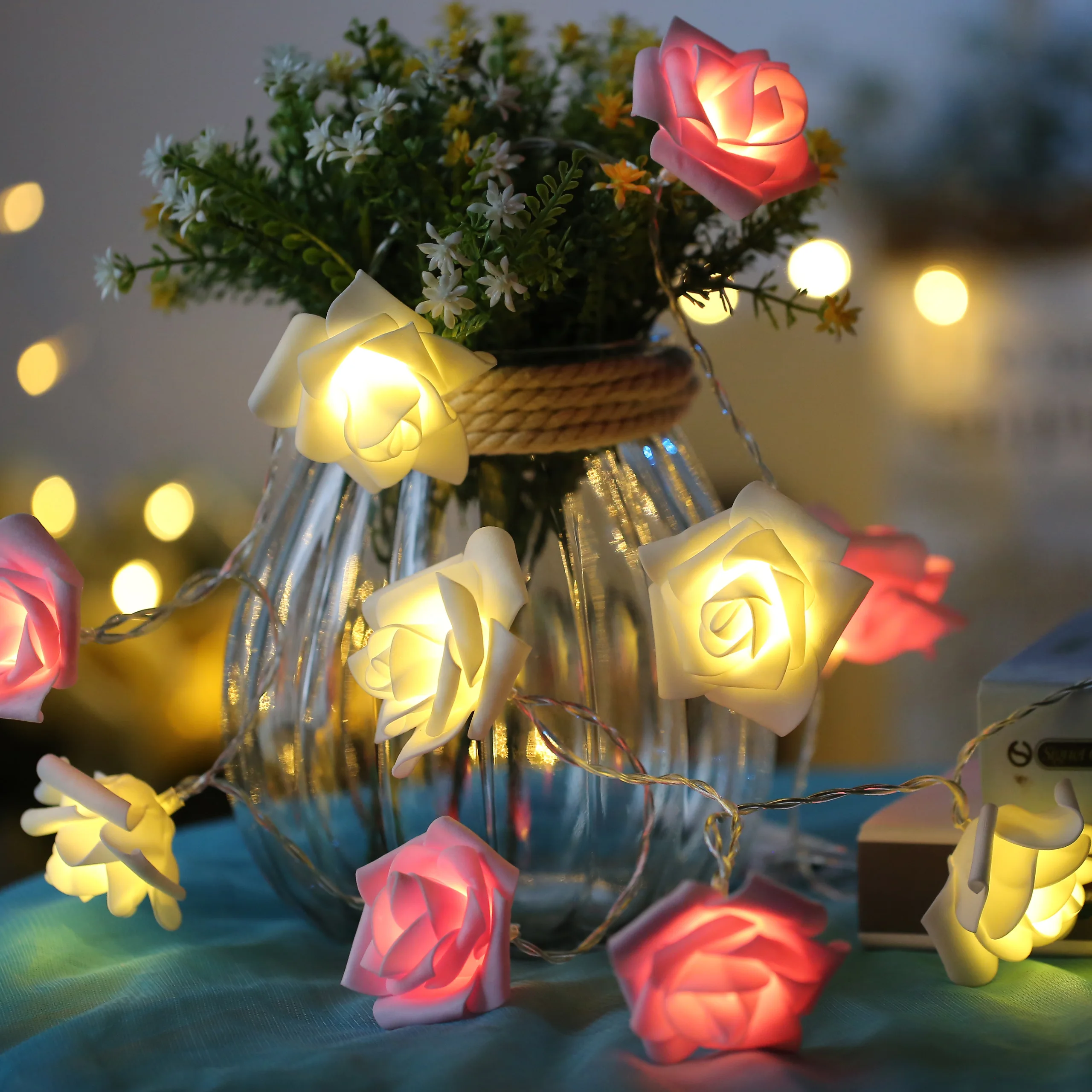 Праздник моды освещения 20/30LED розы строка огни фея Свадебная вечеринка Новогоднее украшение декоративные настольные лампы
