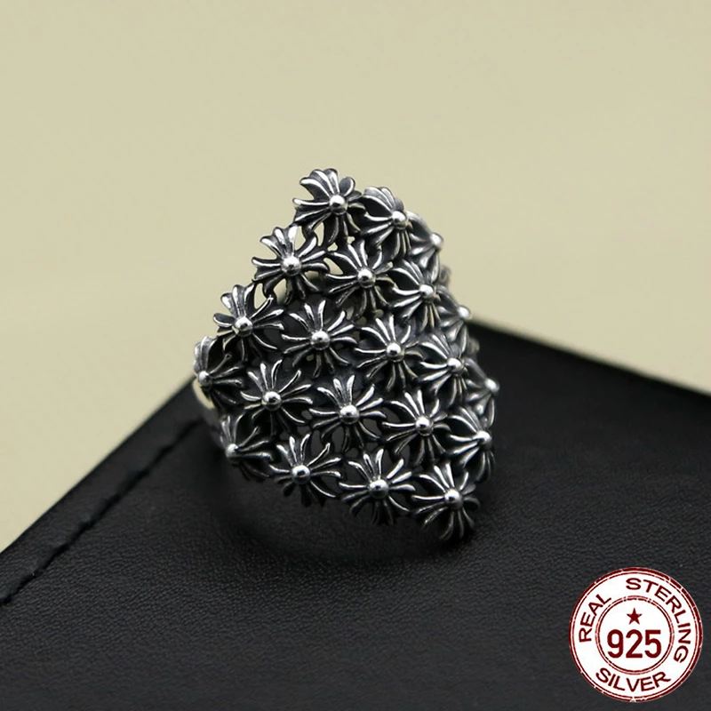 

Trendy 100% S925 Sterling Silver Ring Personality Fashion Jewelry Punk Style Hollow Cross Gifts Lover 2018 New Hot Party Sale