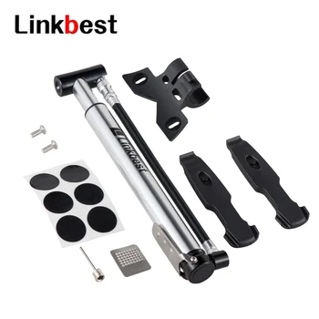 

Linkbest Mini Floor Bike Pump -Tire Inflation 160 PSI - Secure Presta and Schrader Valve-Ball Needle/Tire Repair Kit Included