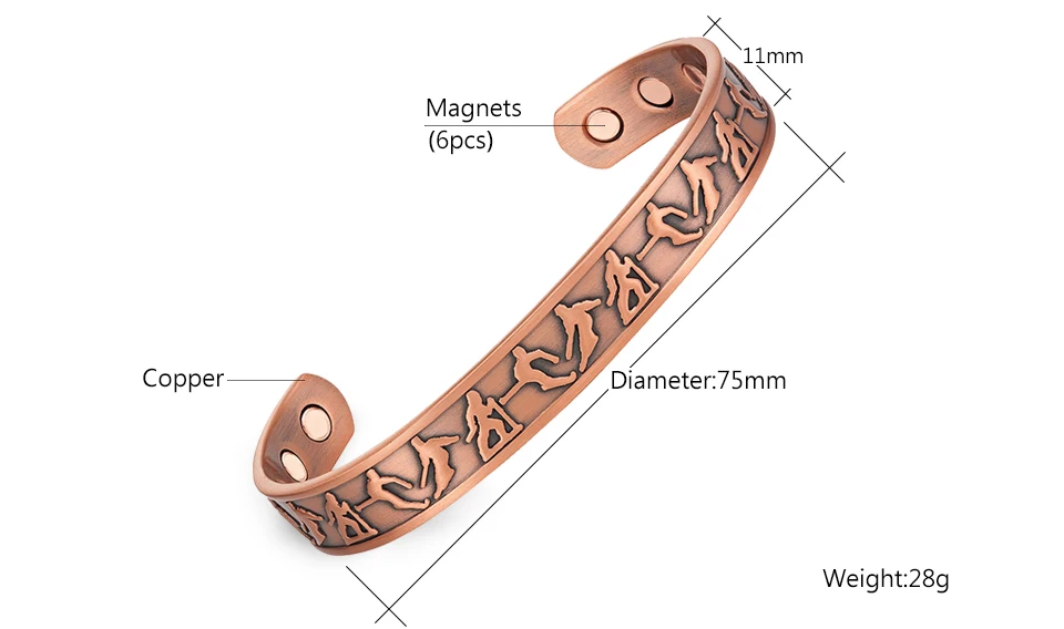 Vivari античный спортивный Рисунок Фигуры манжеты магнитные чисто медные браслеты для женщин 6 шт. магниты Мужской Унисекс Браслет