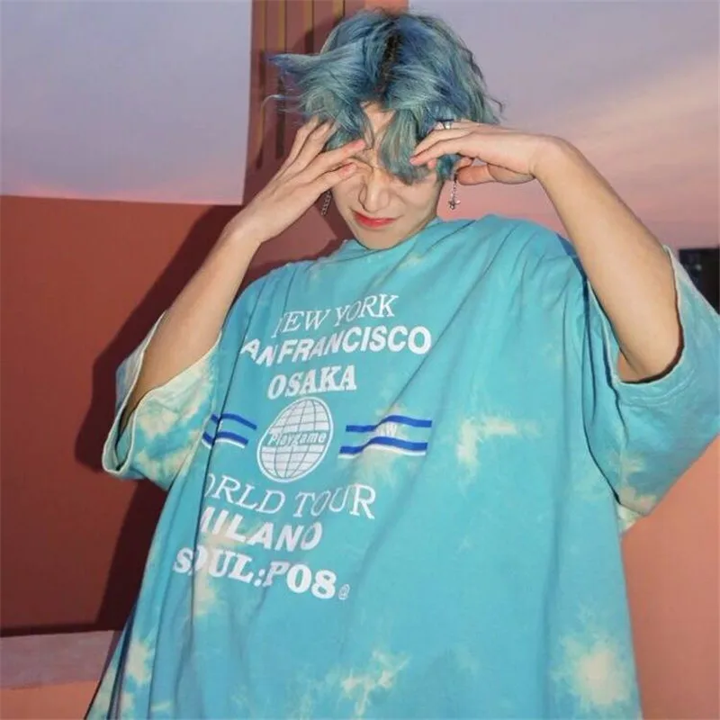 

Hip hop loose t-shirt 2019 summer Half sleeve T-shirt Casual tshirt streetwear Cool Graffiti Print T Shirts Casual Korean Tshirt